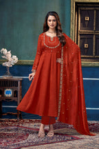 Anaita Rust Anarkali Readymade Suit with Embroidery Work | Grocsy