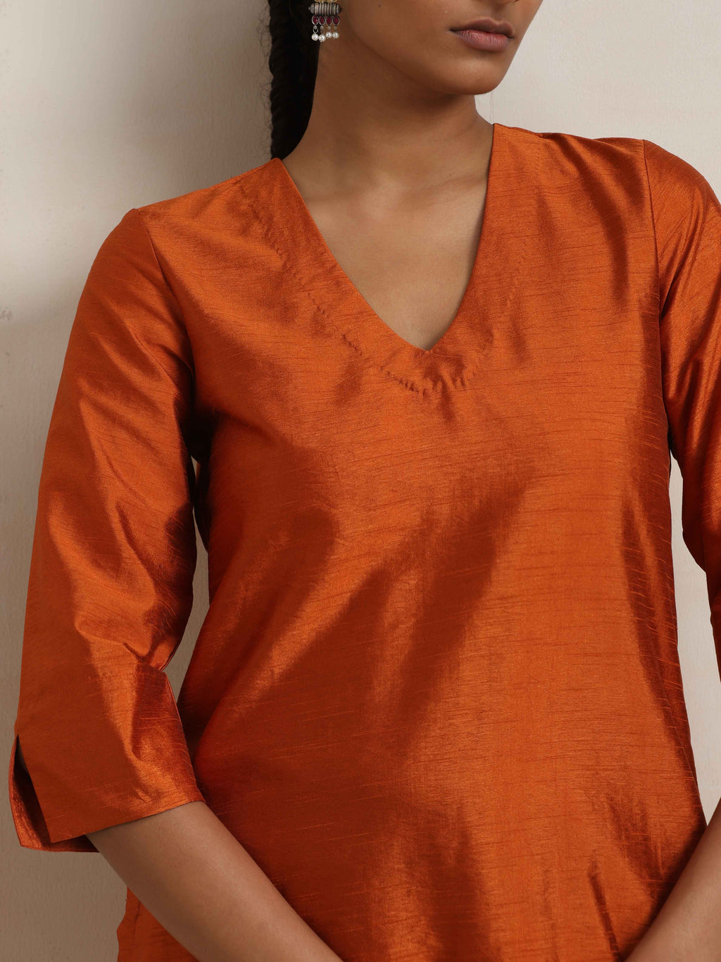 trueBrowns Orange Silk Kurta Co-ord Set | Grocsy