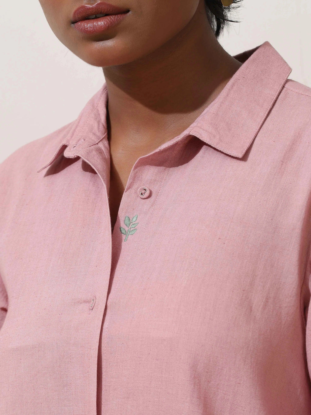 trueBrowns Pink Cotton Linen Dress | Grocsy