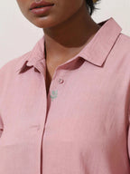 trueBrowns Pink Cotton Linen Dress | Grocsy
