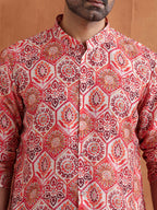 trueBrowns Men's Beige Printed Front Open Kurta | Grocsy