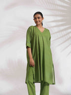 trueBrowns Green Cotton Placement Print Kurta Co-ord Set | Grocsy