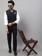 Even Apparels Men's Black Nehru Jacket With Welt Pockets | Grocsy