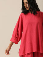 trueBrowns Bright Pink Slub Texture Baggy Sleeve Co-Ord Set | Grocsy