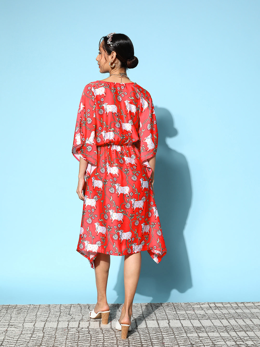 InWeave Women's Bright Pink Indian Bull Print Kaftan | Grocsy