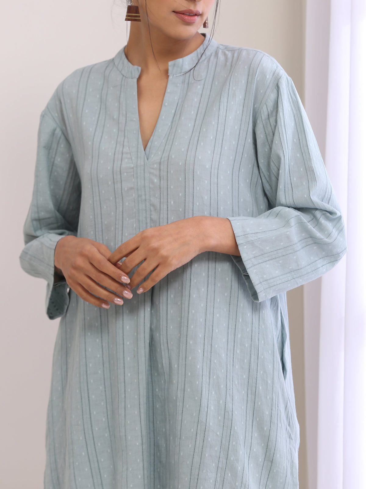 trueBrowns Eggshell Blue Dobby Relaxed Fit Co-Ord Set | Grocsy