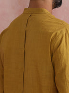 trueBrowns Men's Mustard Cotton Mandarin Collar Stylized Kurta | Grocsy