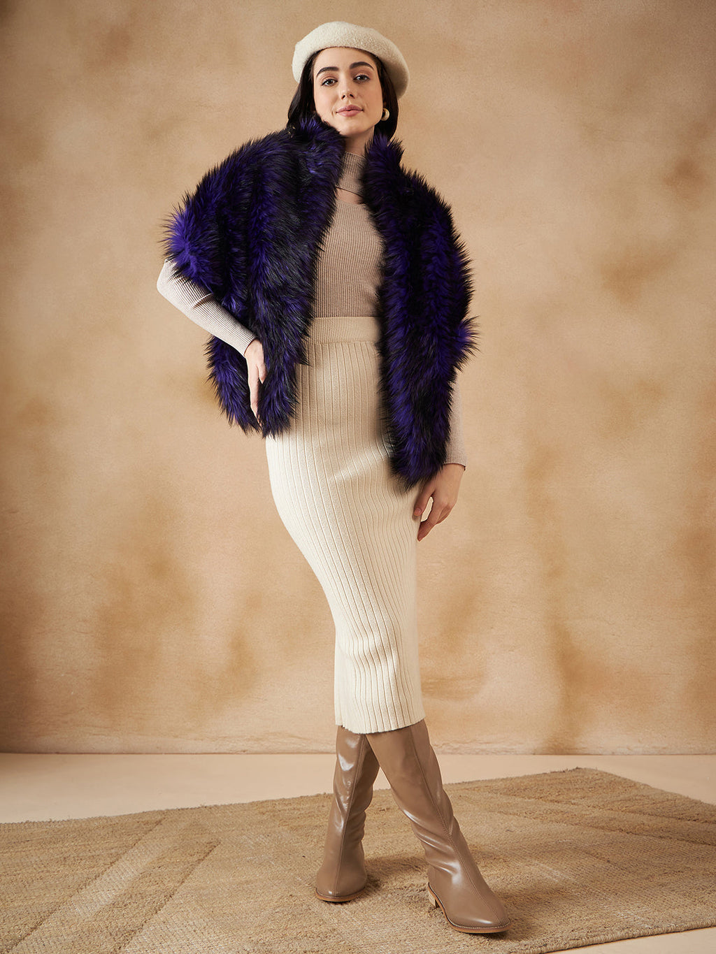 InWeave Purple Black Faux Fur Cape | Grocsy
