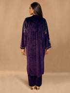 trueBrowns Wine Velvet Embroidered Kurta Set | Grocsy