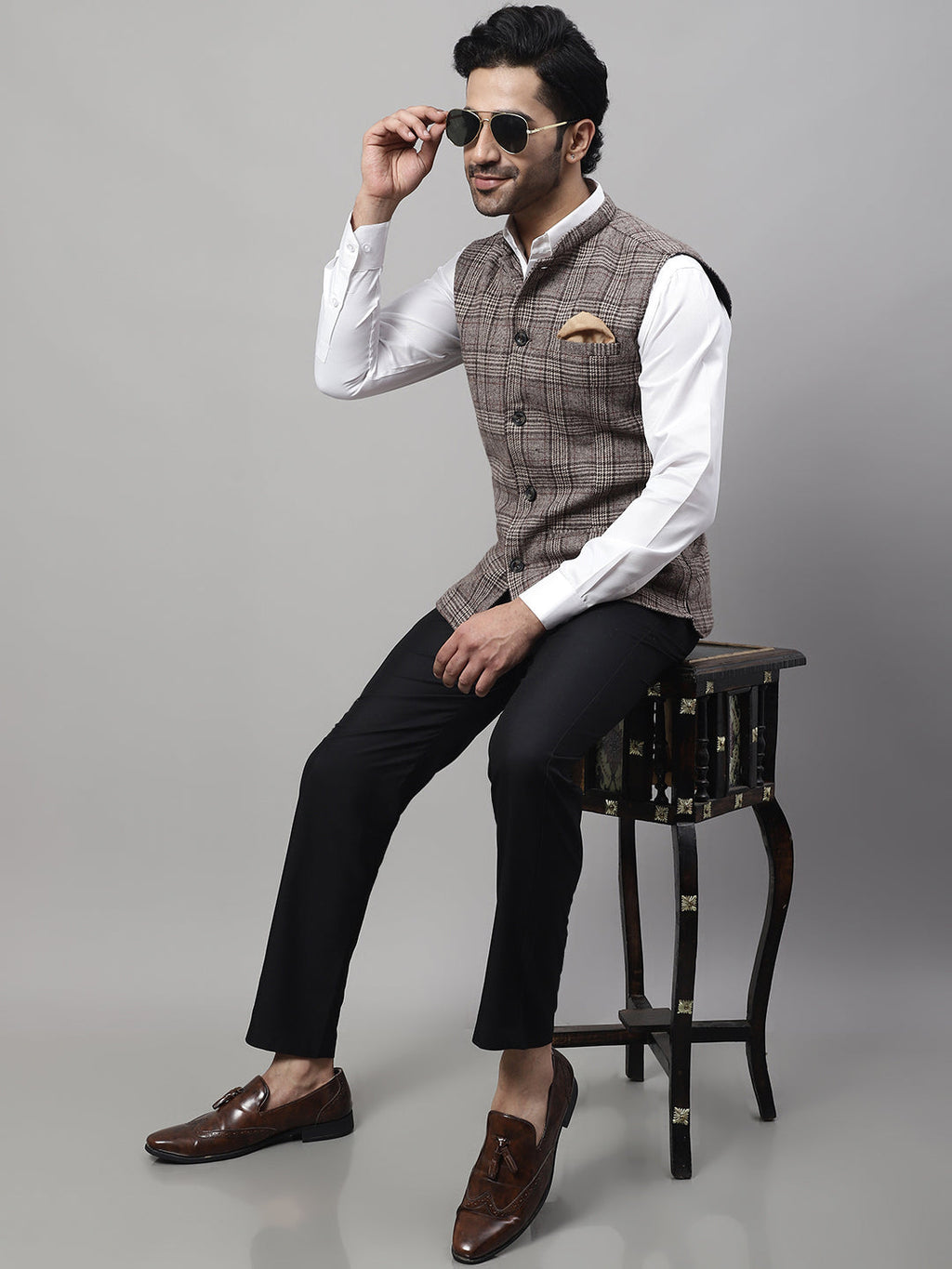 Even Apparels Men's Beige Pure Wool Nehru Jacket | Grocsy