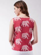 InWeave Red Elephant Sleeveless Top | Grocsy