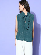 InWeave Women's Teal Lurex Tie Up Top | Grocsy