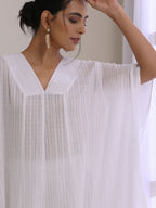 trueBrowns White Dobby Panel Kaftan Kurta Pant Set | Grocsy