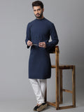 Even Apparels Blue Solid Kurta With Band Collar | Grocsy