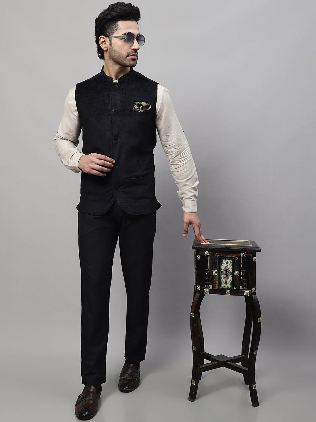 Even Apparels Men's Black Nehru Jacket With Welt Pockets | Grocsy