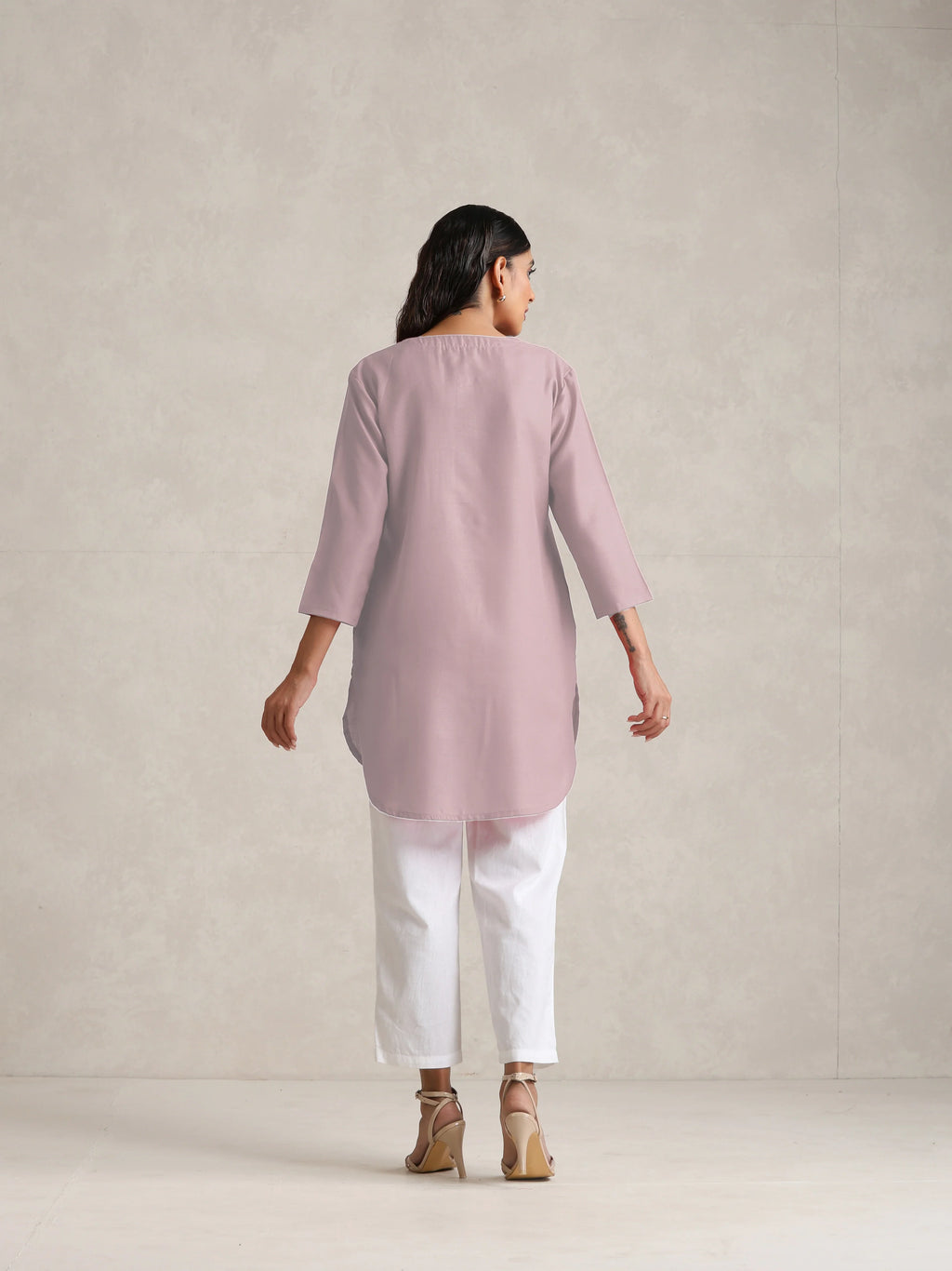 trueBrowns Pink Cotton Blend Short Kurta | Grocsy