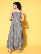 InWeave Women's Grey Gold Strappy Kurta Set | Grocsy