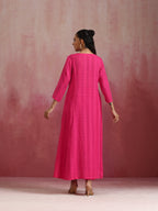 trueBrowns Pink Cotton Dobby Kurta Set | Grocsy