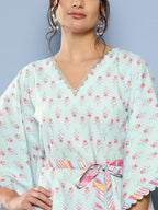 Ahalyaa Women Sea Green Floral Printed Gotta Patti Kurta with Trousers | Grocsy