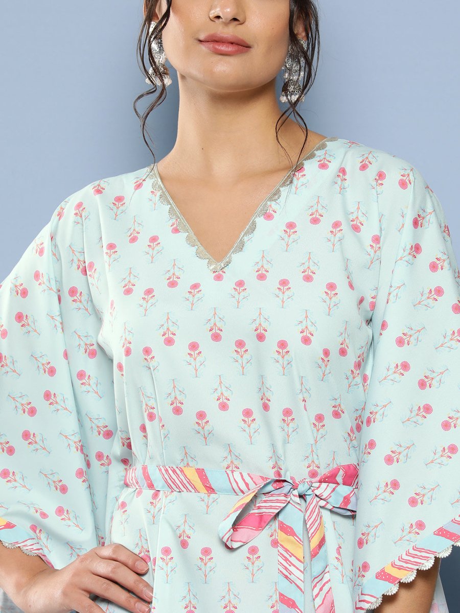 Ahalyaa Women Sea Green Floral Printed Gotta Patti Kurta with Trousers | Grocsy