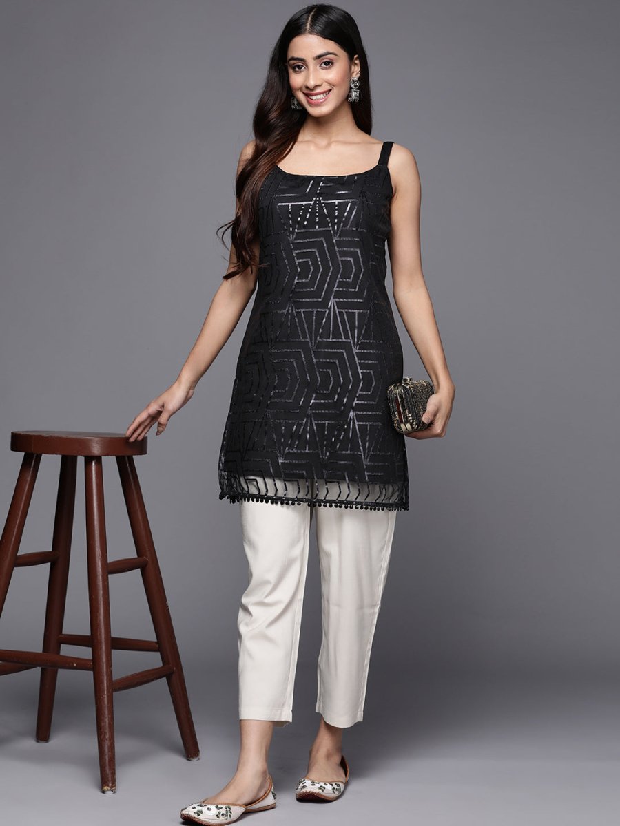 Ahalyaa Square Neck Printed Embellished Crepe Tunic | Grocsy