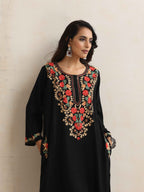 trueBrowns Black Kashmiri Embroidered Woollen Phiran Kurta | Grocsy