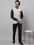 Even Apparels Men's Beige Nehru Jacket With Welt Pockets | Grocsy