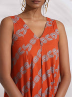 trueBrowns Orange Cotton Print Sleeveless Kurta Set | Grocsy