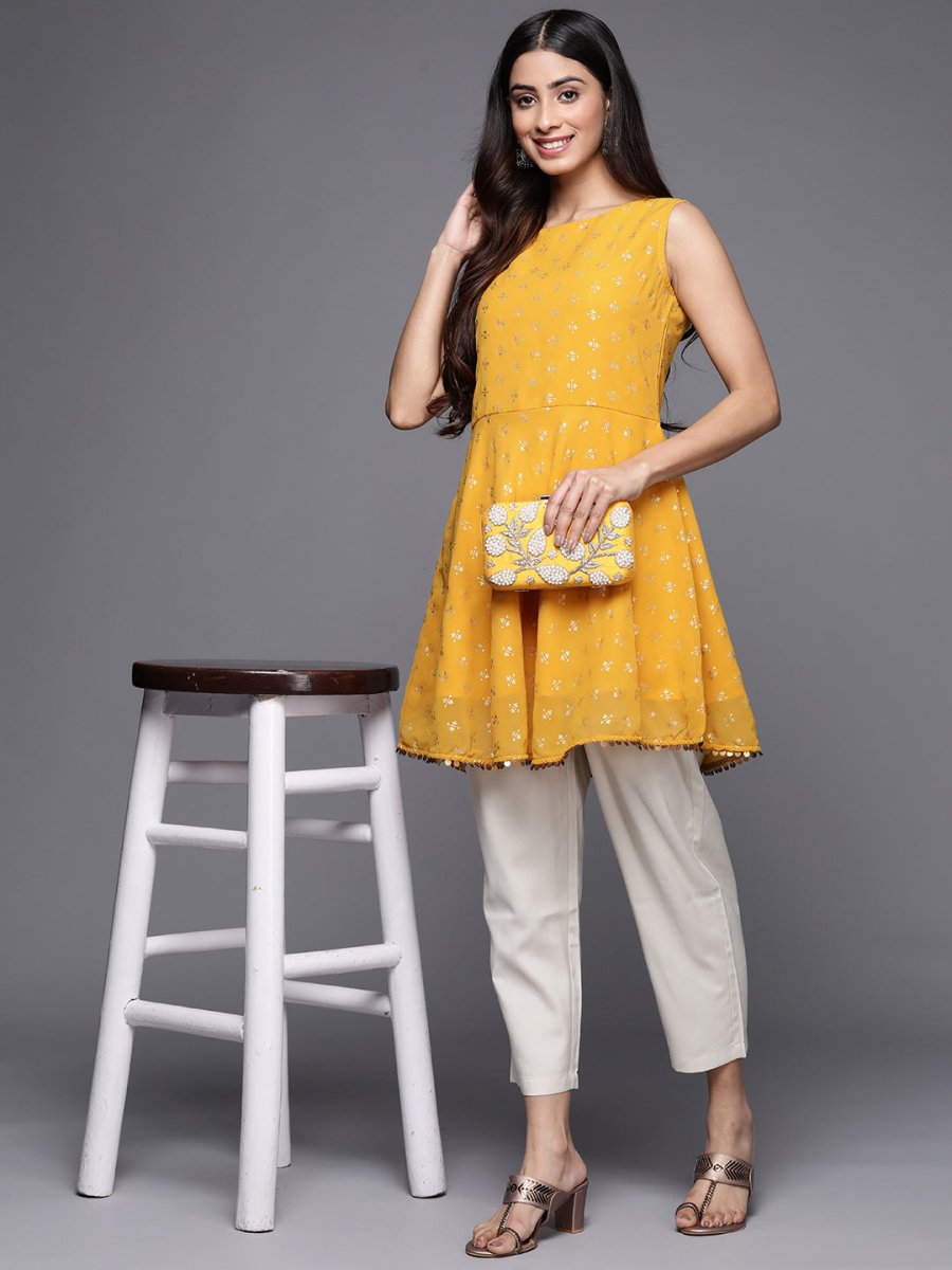 Ahalyaa Boat Neck Printed Embellished Tunic | Grocsy