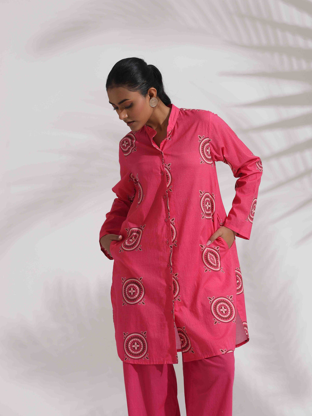 trueBrowns Pink Cotton Print Kurta Co-ord Set | Grocsy