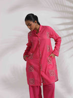 trueBrowns Pink Cotton Print Kurta Co-ord Set | Grocsy