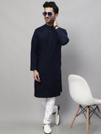 Even Apparels Blue Pure Cotton Kurta With Band Collar | Grocsy
