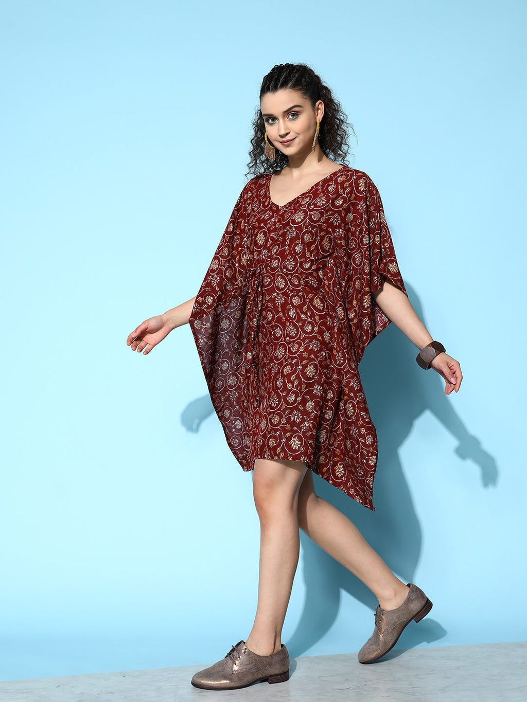 InWeave Women's Burgundy Jaal Print Kaftan Dress | Grocsy