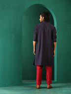 trueBrowns Men's Navy Dobby Textured Kurta | Grocsy