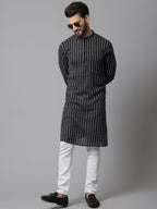 Even Apparels Black Pure Cotton Kurta With Band Collar | Grocsy