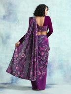trueBrowns Wine Printed Velvet Ready to Wear Saree | Grocsy