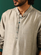 trueBrowns Men's Grey Silk Long Kurta | Grocsy
