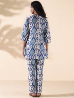 trueBrowns Blue Cotton Ikat Relaxed Co-ord Set | Grocsy