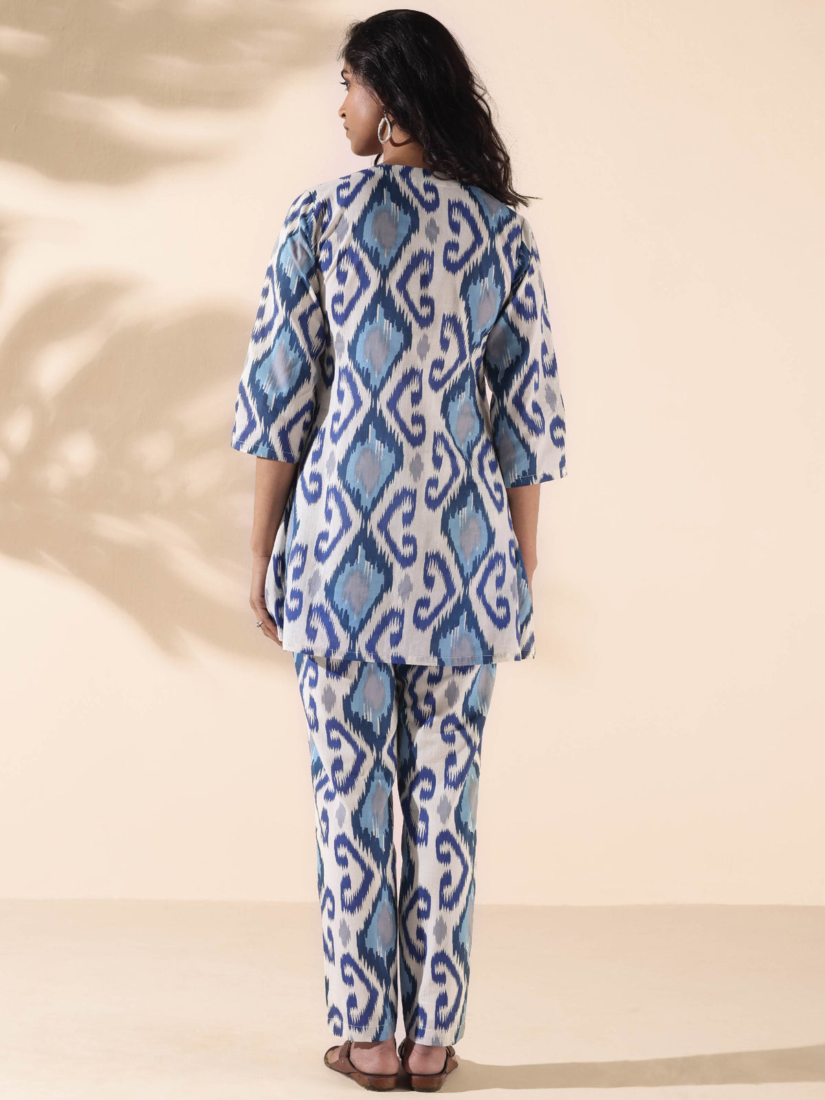 trueBrowns Blue Cotton Ikat Relaxed Co-ord Set | Grocsy