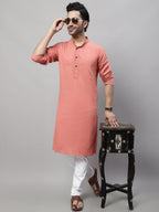 Even Apparels Maroon Pure Cotton Kurta With Band Collar | Grocsy