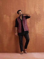 trueBrowns Men's Dark Purple Cotton Dobby Nehru Jacket | Grocsy