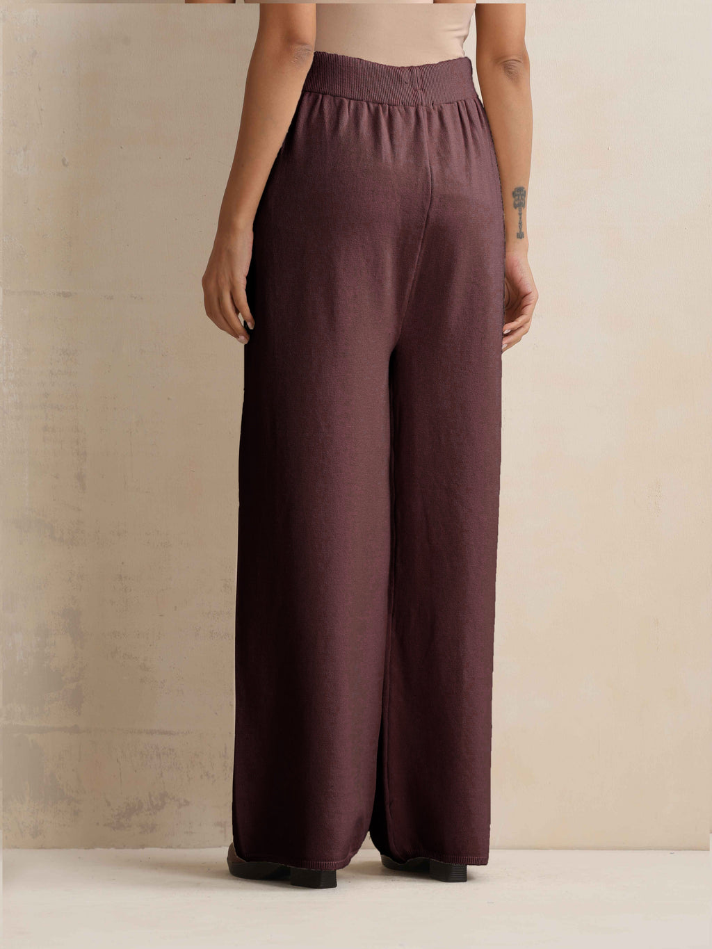 trueBrowns Brown Woollen Flared Pants | Grocsy