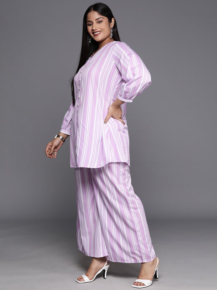 Ahalyaa Plus Size Striped Tunic with Palazzos | Grocsy