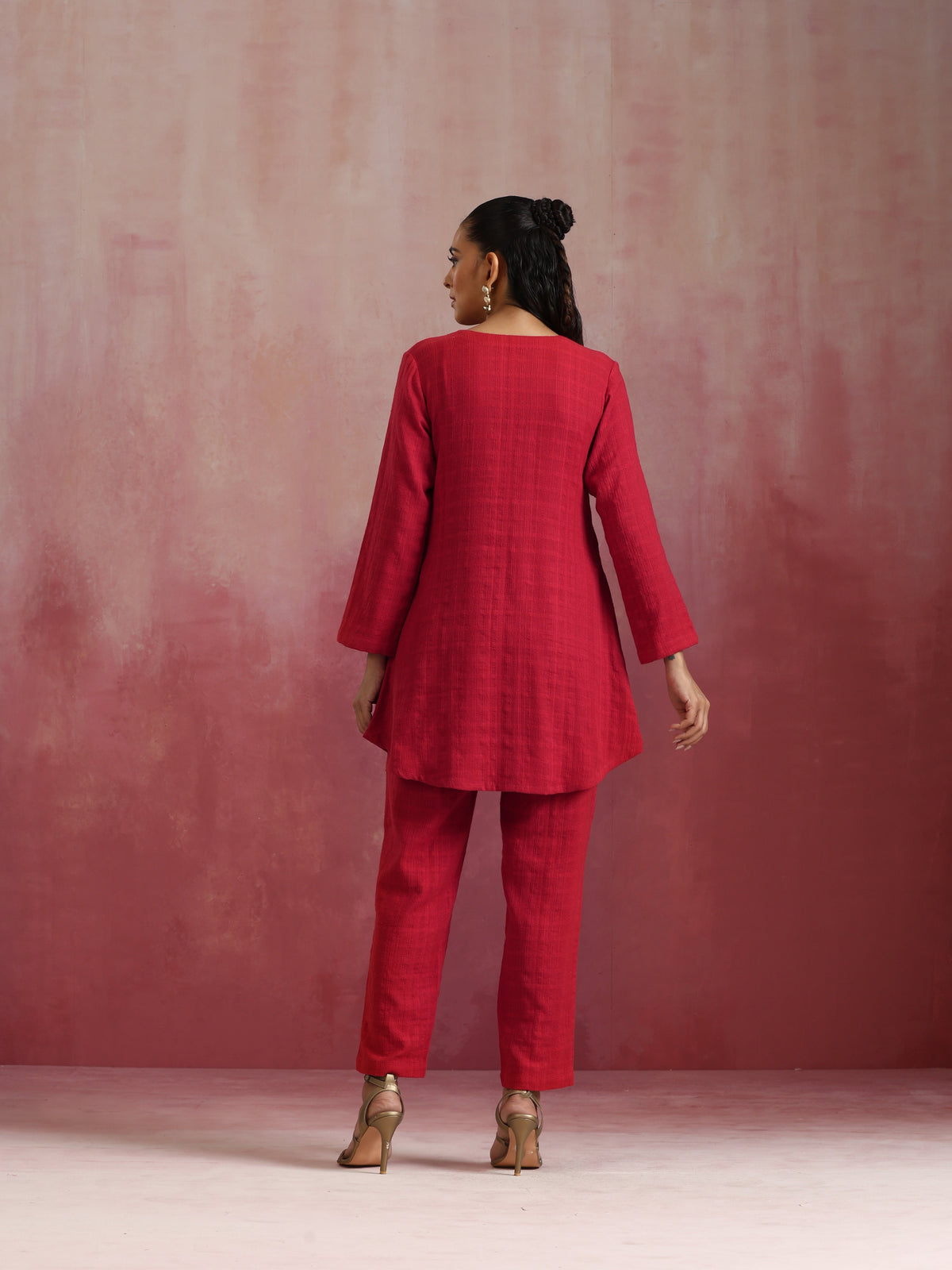 trueBrowns Red Cotton Dobby Kurta Co-ord set | Grocsy