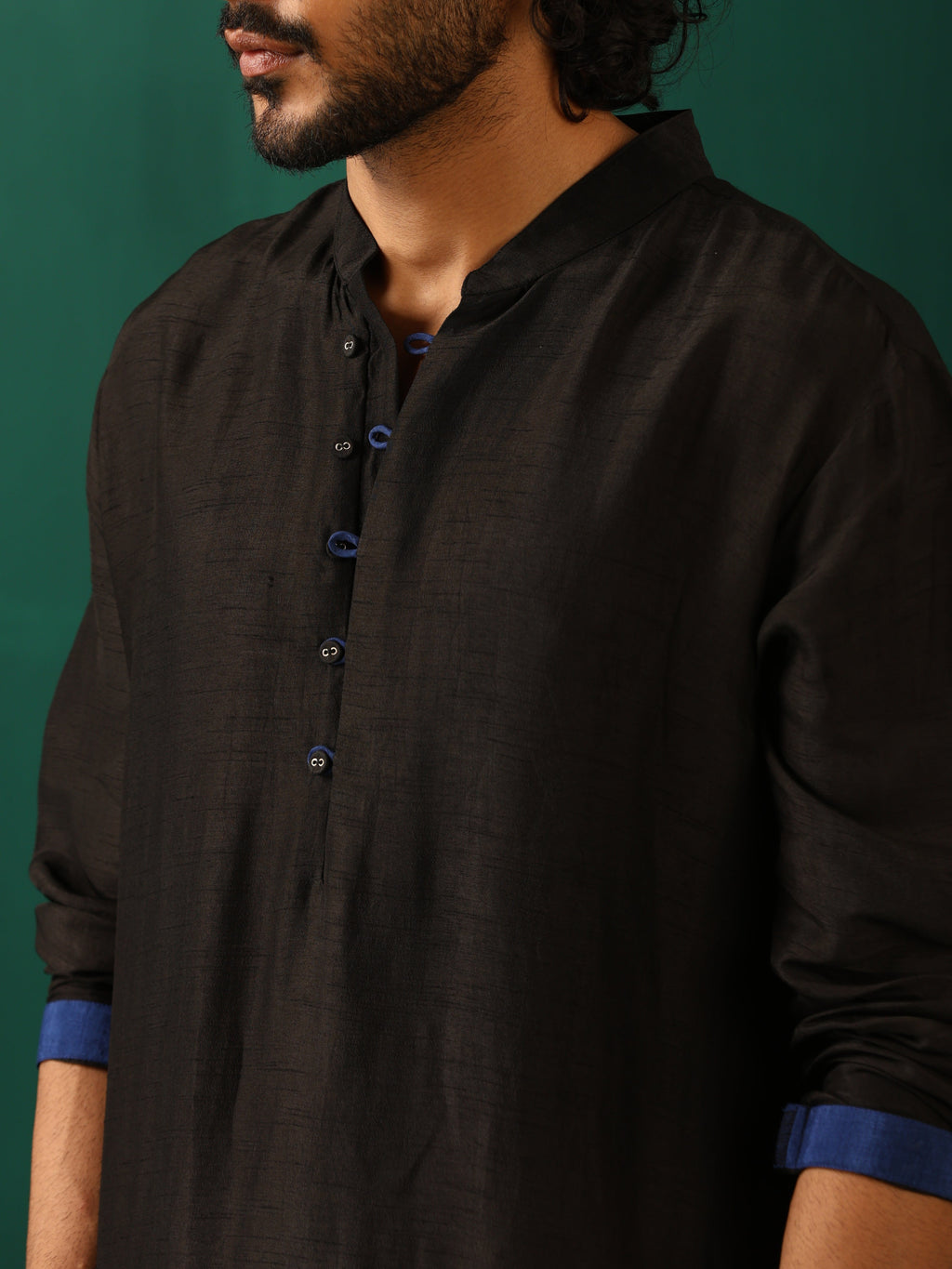 trueBrowns Men's Black Silk Long Kurta | Grocsy