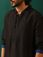 trueBrowns Men's Black Silk Long Kurta | Grocsy