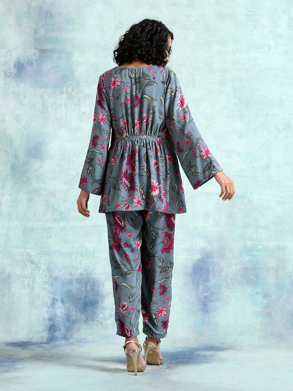 trueBrowns Grey Printed Velvet Co-Ord Set | Grocsy