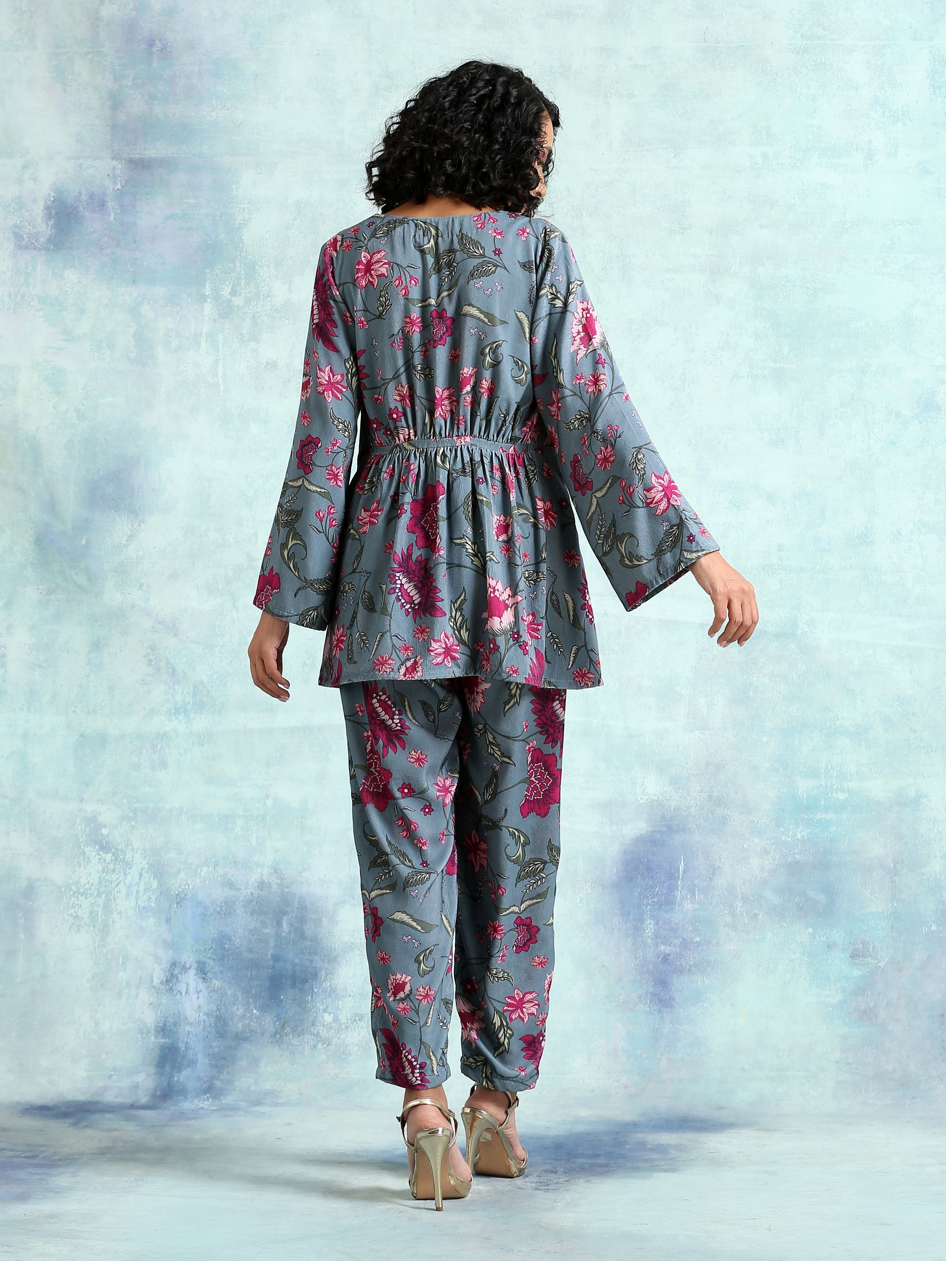 trueBrowns Grey Printed Velvet Co-Ord Set | Grocsy
