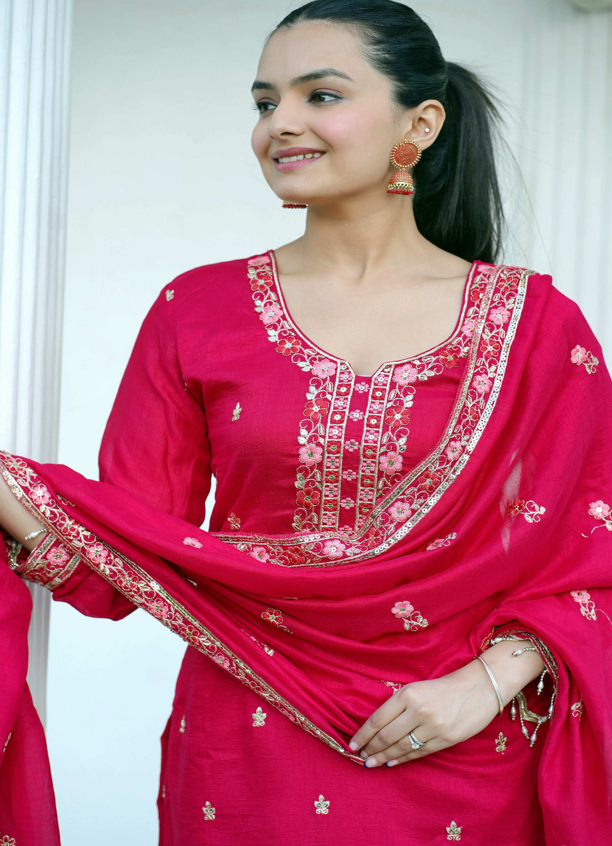 Yash Enterprise Pink Vichitra Silk Party Wear Embroidery Suit Set | Grocsy