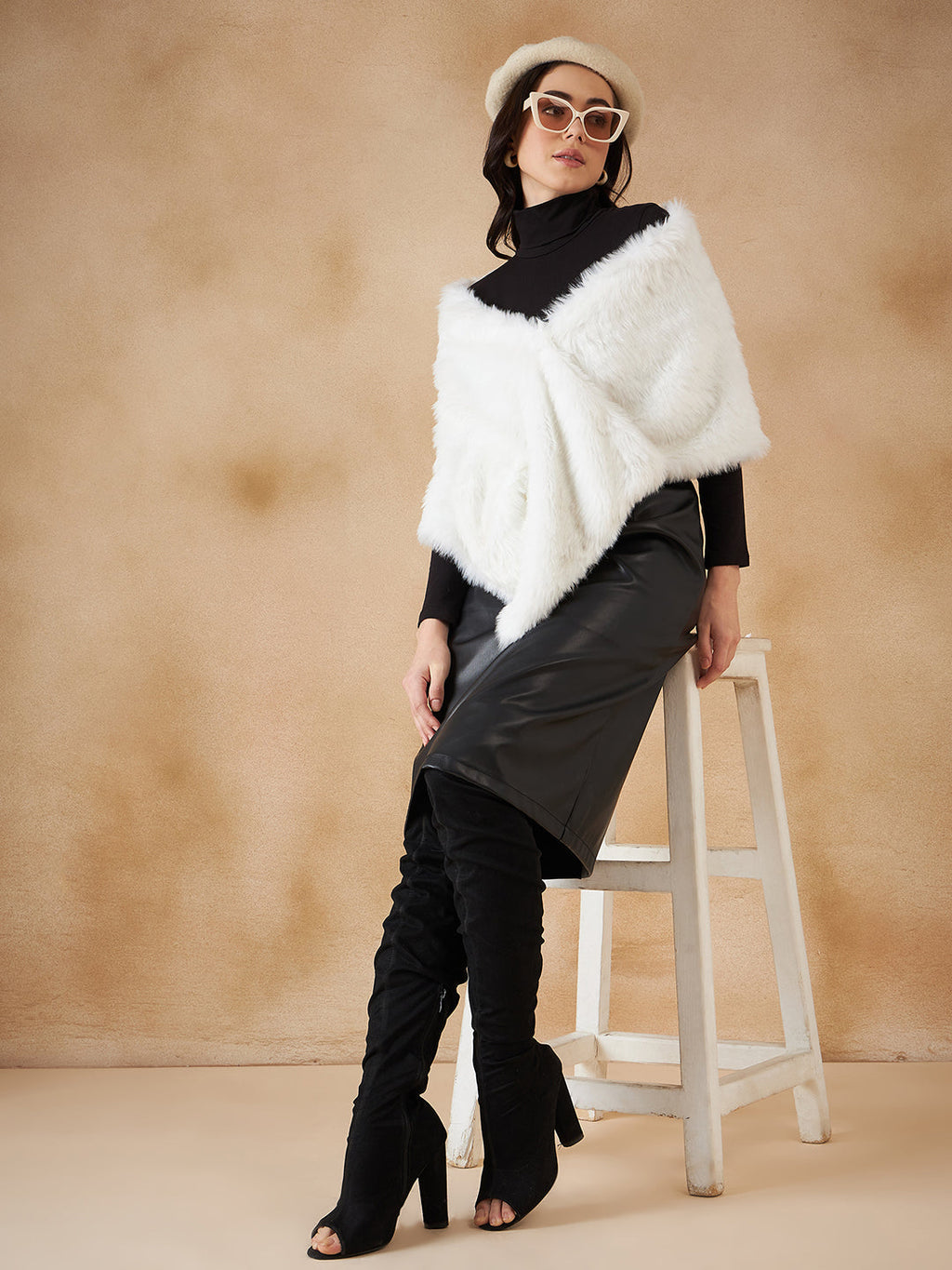 InWeave Women's Pure White Faux Fur Cape | Grocsy
